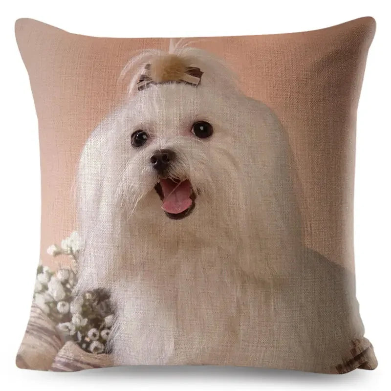 Maltese Dog Pillow Cover by Axyaa - Decorative Cushion Case for Home and Car