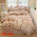 Axyaa Cream Lace Girl Powder Grid Korean Version Double-Layer Yarn 4-Piece Bed Set
