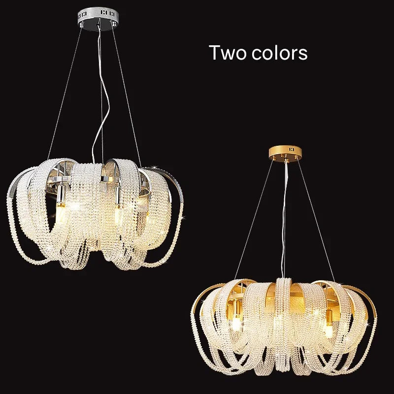 Axyaa Crystal Tassels LED Ceiling Chandelier: Elegant Home Decor Pendant Lights for Living Room Kitchen Lobby