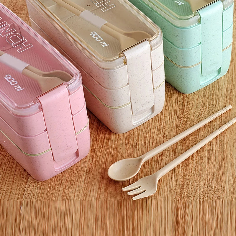 Axyaa 3-Layer Healthy Material Kids Bento Box with Handle, 900ML