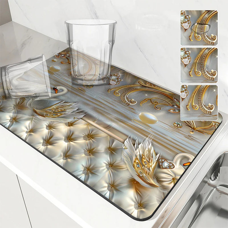 Axyaa European Pattern Absorbent Kitchen Mat for Quick Dish Drying & Tableware Drain Pad