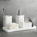 Axya Marble Resin Bathroom Set: Dispenser, Cup, Box, Tray.