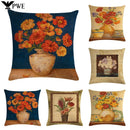 Axyaa Floral Vase Print Linen Cushion Cover 45*45cm