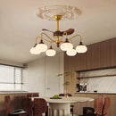 Axyaa Mid-Century Ceiling Fan with Wooden Glass Chandelier & Remote Control