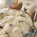 Axyaa Korean Cute Girls Polyester Bedding Set Twin Queen Full Size Quilt Cover