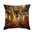 Axyaa Deer & Poinsettia Holiday Lights Cushion Covers for Sofa, Bedroom, Car