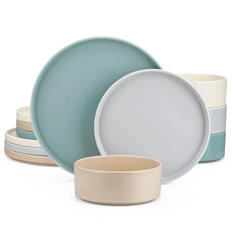 Axya™ Stoneware Tableware Set in VENUS Series, 12/24/36 Pcs, Beige/Cream/Blue/Grey, Service for 4/8/12