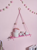 Axyaa Pink Hemp Rope Wooden Plant Stand Wall Shelf