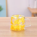 Axyaa Double Layer Glass Coffee Cup with Handle - 200ML Dried Flower Insulated Teacup