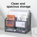 Black Desk Organizer with Drawer by Axyaa - Home Office Storage & Desktop Pen Holder