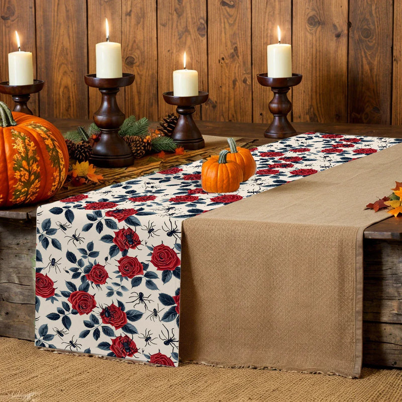 Halloween Rose Table Runner by Axyaa: Festive Farmhouse Decor for Parties & Weddings