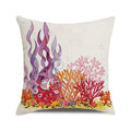 Axyaa Coral Marine Life Watercolor Cushion Cover Ocean Fish Linen Pillowcase