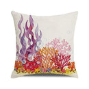 Axyaa Coral Marine Life Watercolor Cushion Cover Ocean Fish Linen Pillowcase