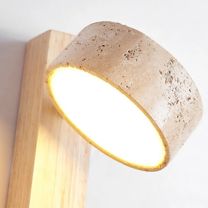 Axyaa LED Wall Light Mirror Stone Wood Wall Art Decor Bedroom Lamp