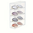 Axyaa Sunglass Display Case with Drawer: Clear Stackable Eyeglass Organizer Box