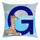 Axyaa Blue Letter Animal Print Pillowcase - Super Soft Peach Skin - Fashion Cushion Cover