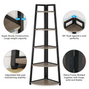Axyaa 5-Tier Industrial Corner Bookshelf - 70" Tall Stand with Plant Shelf