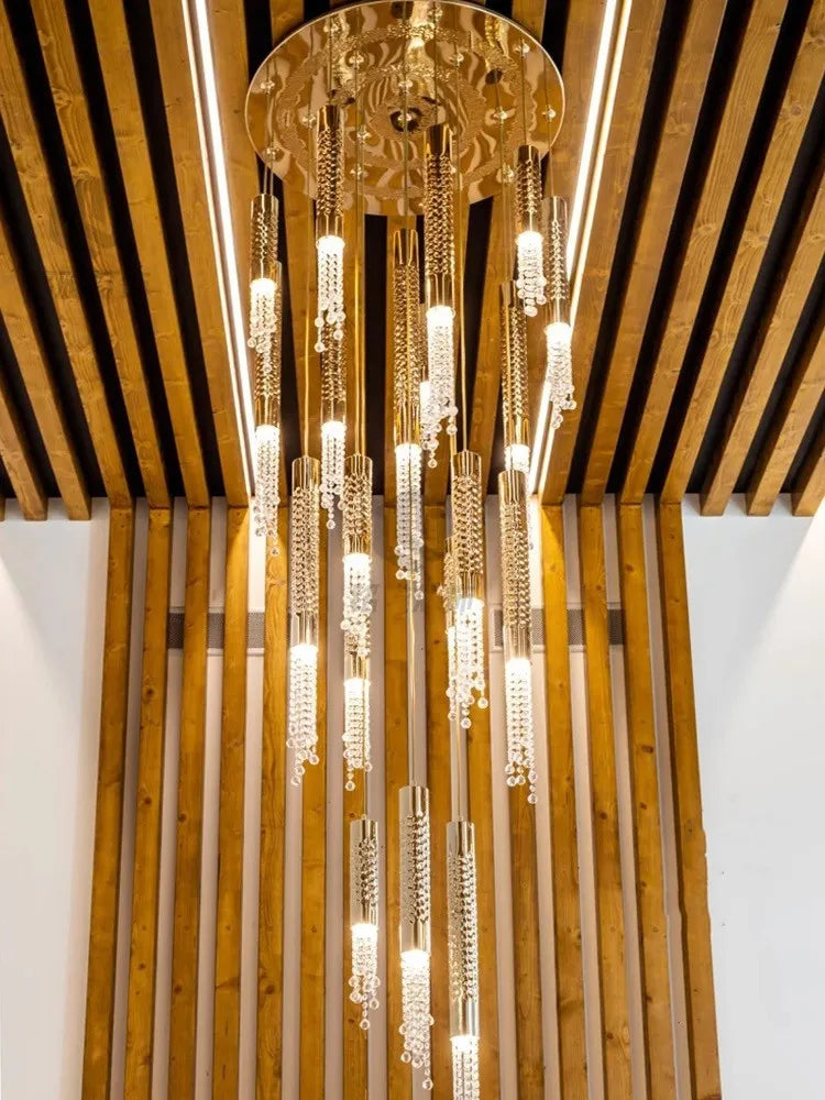 Axyaa Crystal Large Staircase Chandelier: Modern LED Indoor Ceiling Lighting