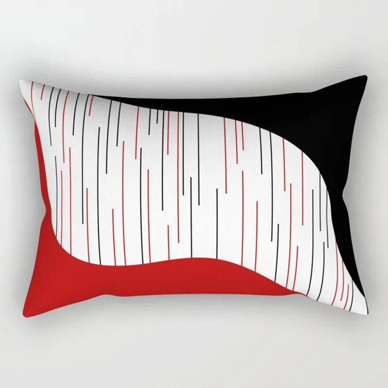 Axyaa Patchwork Stripe Polyester Cushion Cover, Classic Black Red Series, Geometric Design