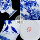 Axyaa Peony Decorated Blue & White Porcelain Vase - High-Quality Fine Bone