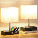 Axyaa Grey Bedside Lamp with USB C Ports and Phone Stands