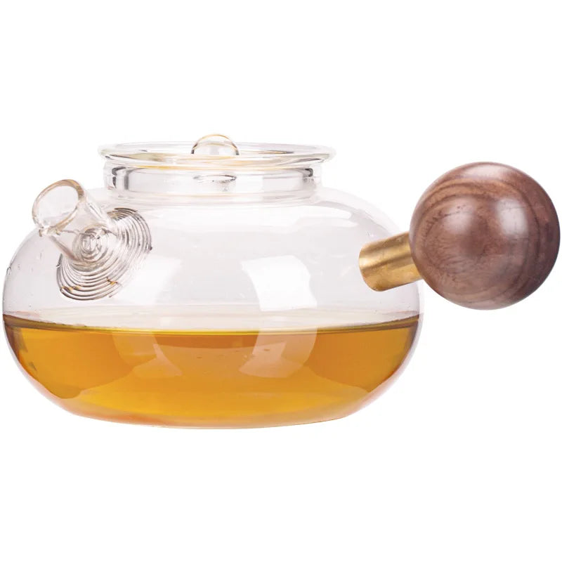 Axya Glass Boiling Teapot with Thickened Filter for Brewing Tea and Walnut Warmer