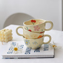 Axyaa Hand Pinched Irregular Flower Ceramic Coffee Mug, Korean Style Tea Cup