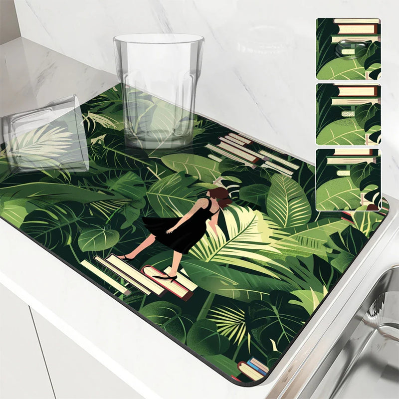 Axyaa Absorbent Non-slip Drain Mat for Coffee Bar and Kitchen Counter