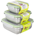 Axyaa Stainless Steel Square Food Storage Set of 3 Leadership Lunch Fridge Container