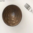 Axyaa Rust Glazed Ceramic Hammer Pattern High Foot Bowl - Restaurant Specialty Tableware