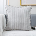 Axyaa Corduroy Pompom Cushion Cover for Sofa, 45x45 Thick Tripe Pillow