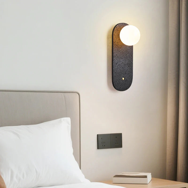 Axyaa Nordic Minimalism LED Wall Lamps Black Travertine Stair Lights for Bedroom & Bathroom
