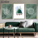 Green Taj Mahal Mosque Arabic Calligraphy Canvas Wall Art Print for Living Room by Axyaa