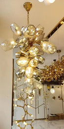 Axyaa Glass Shades LED Chandelier Metal Art Chain Hanging Lamp Fixtures