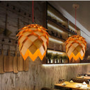 Axyaa Pinecone Pendant Light: Nordic Wood Lamp for Dining Room & Bar Decor