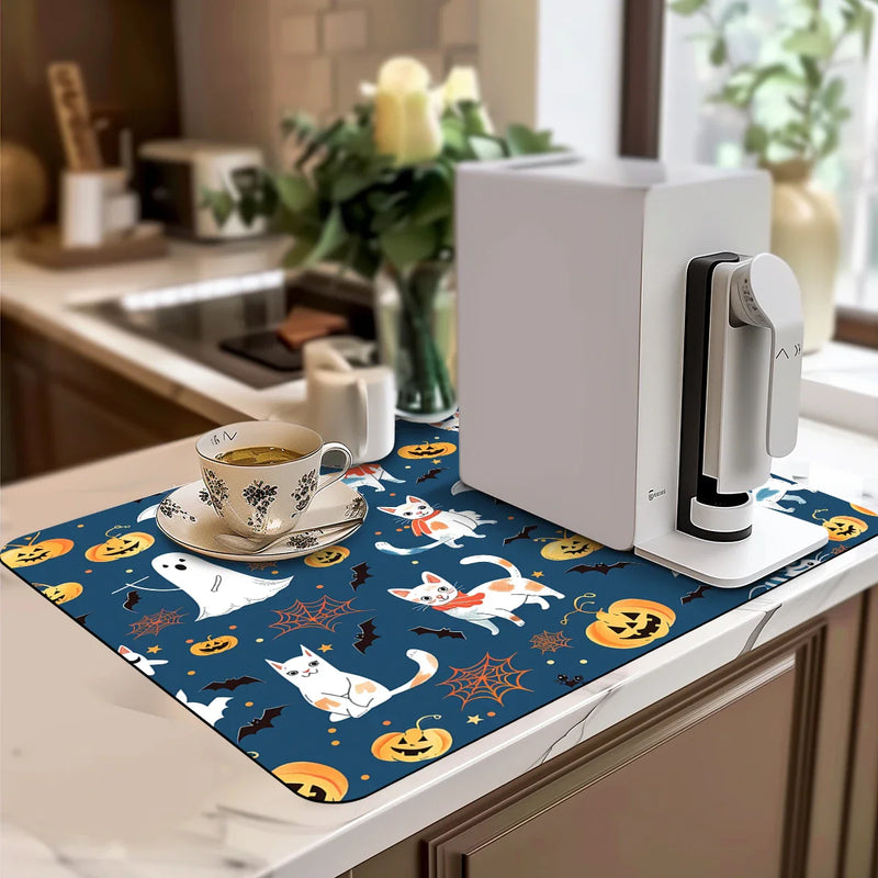 Axyaa Halloween Pumpkin Absorbent Anti-slip Drying Mat for Kitchen and Bathroom