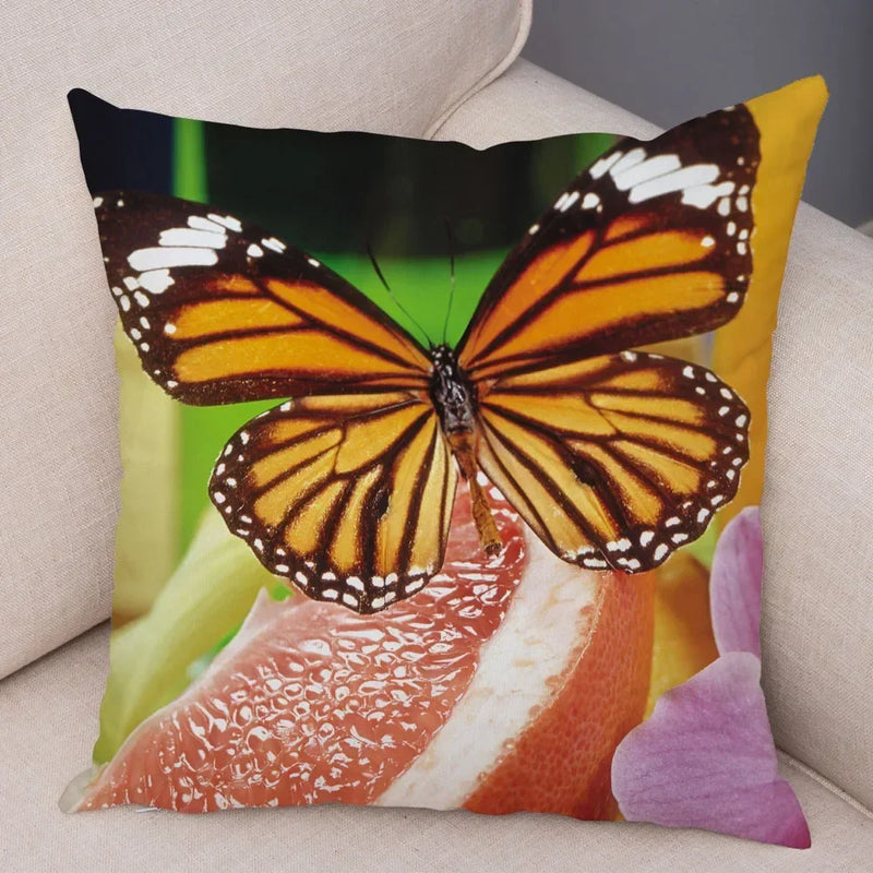 Axyaa Butterfly Flower Pillow Cover 45*45cm for Home Sofa Decor