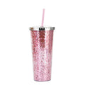 Axyaa Glitter Double Layer Sippy Cup, Large Capacity Reusable Coffee Milk Tea Cup