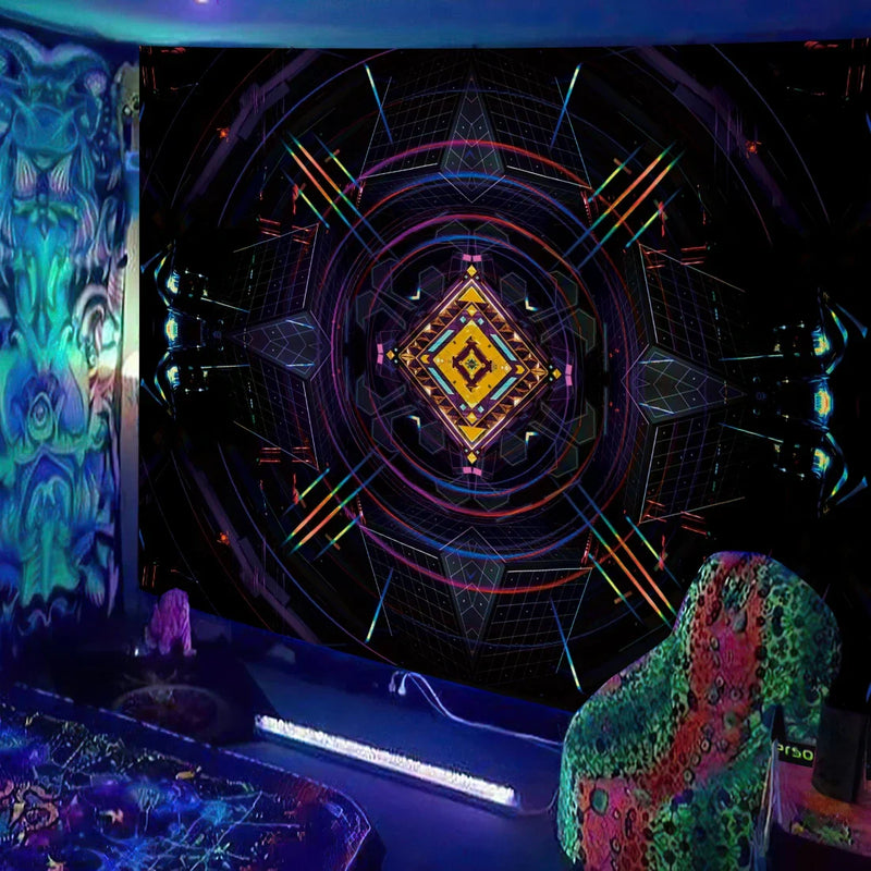 Axyaa UV Mushroom Fractal Tapestry - Psychedelic Wall Art for Bedroom, Dorm Room