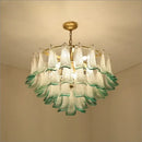 Axyaa Green Glass Lustre Pendant Lights with Metal Plate & Chain Hanging Lamp