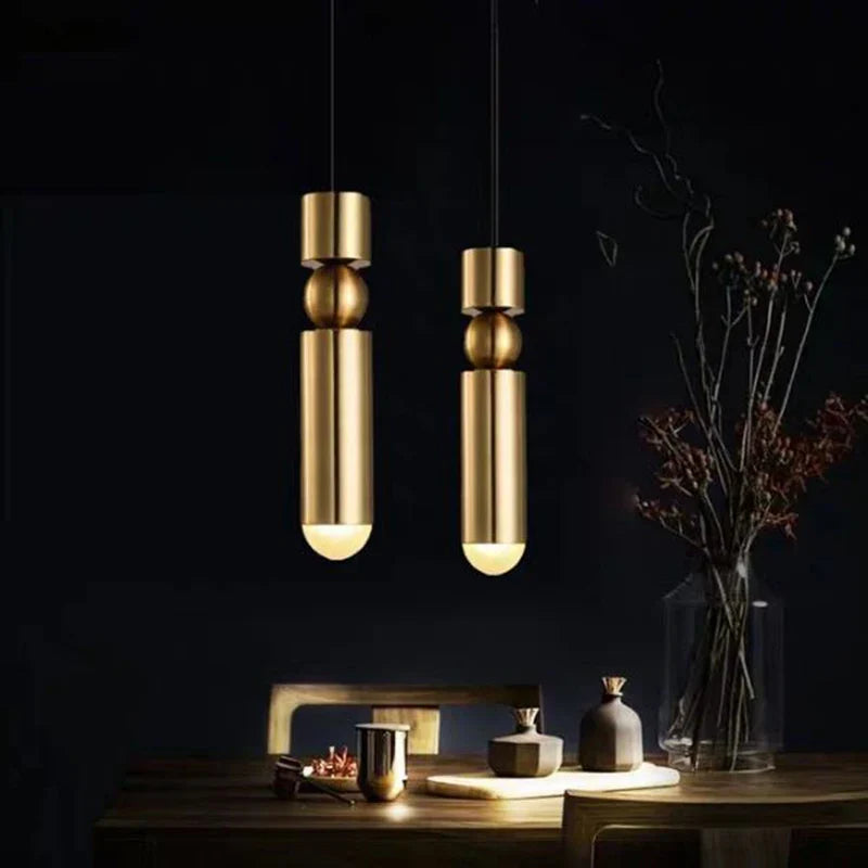 Axyaa Black Gold LED Tube Glass Chandelier - Modern Bedside Pendant Lamp