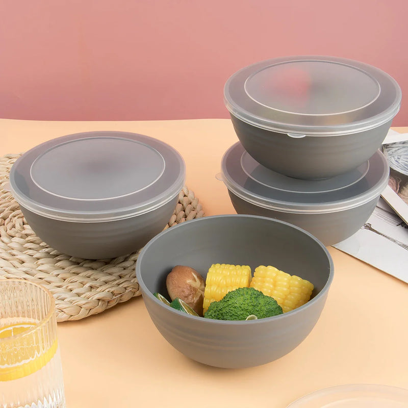 Axyaa Gray Plastic Bowl with Lid Set for Home Kitchen, Restaurant, RV, Camping