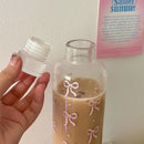 Axyaa Kawaii Bow Plastic Water Bottle with Time Scale, 500ML Outdoor Sports Drinking Cup.