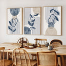 Bohemian Navy Blue Beige Geometric Plant Prints by Axyaa - Set of 3