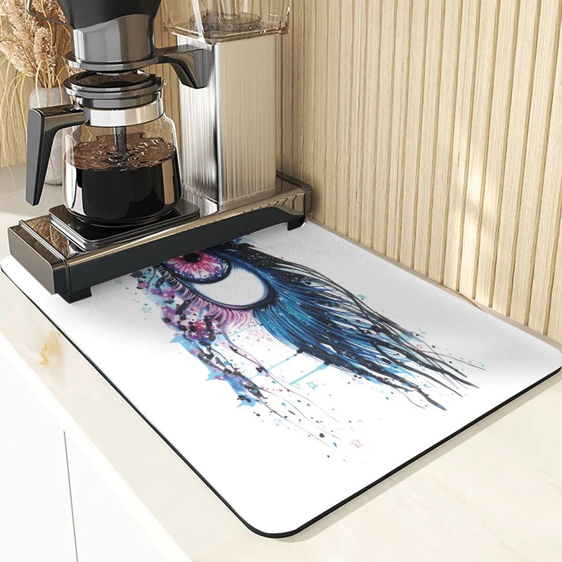 Eye Print Watercolor Style Absorbent Drying Mat & Coasters Set by Axyaa