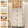 Axyaa Foldable Storage Cabinet on Wheels for Clothes/Quilts, Mixed Cream