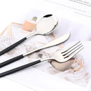 Axyaa Black Silver Stainless Steel Cutlery Set Dinnerware Flatware Fork Knife Spoon
