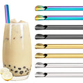 Axyaa 8Pcs Stainless Steel Bubble Tea Straw Set Smoothie Spoon Shaped Straw