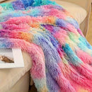 Axyaa Rainbow Faux Fur Blanket: Cozy, Fluffy, Warm for Couch & Bed