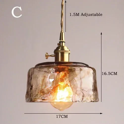 Amber Glass Pendant Lamp LED E27 Hanging Light by Axyaa